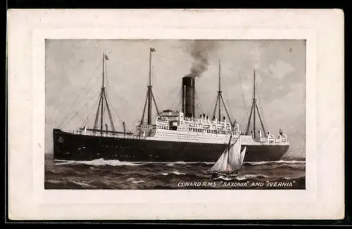 AK Passagierschiff R.M.S. Saxonia der Cunard Line passiert Segelschiff