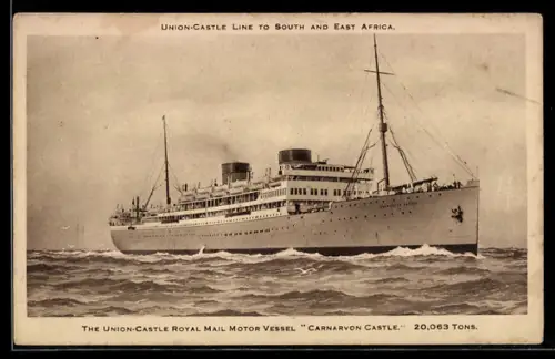 AK Passagierschiff Carnarvon Castle der Union Castle Line hohe Fahrt laufend