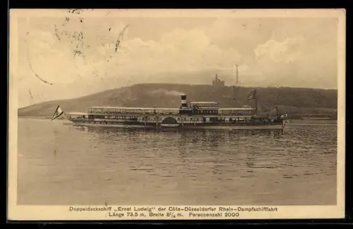AK Doppeldeckerschiff Ernst Ludwig der Cöln-Düsseldorfer Rhein-Dampfschiffahrt