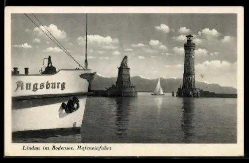 AK Lindau im Bodensee, Dampfer Augsburg vor der Hafeneinfahrt