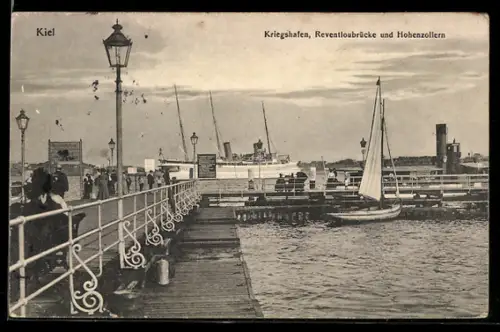 AK Kiel, Kriegshafen, Reventlowbrücke und Yacht Hohenzollern