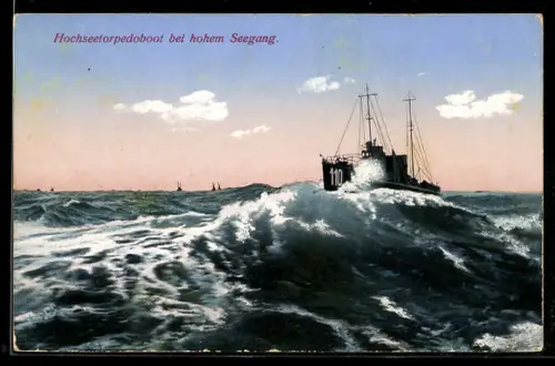 AK Kaiserliche Marine, Hochseetorpedoboot 110 bei hohem Seegang, Kriegsschiff