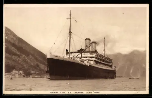 AK Passagierschiff SS Orontes der Orient Line holt den Anker ein