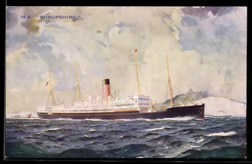 AK Passagierschiff M.V. Shropshire vor der Küste