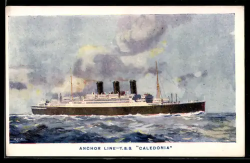 AK Passagierschiff T.S.S. Caledonia der Anchor Line auf hoher See