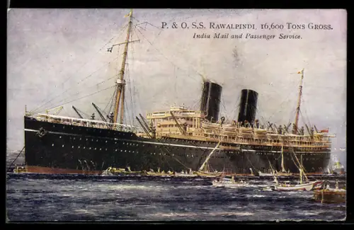 AK Passagierschiff SS Rawalpindi der P. & O. Line mit zahlreichen Ruderbooten und Dhaus längsseits