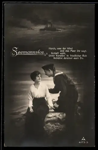 AK Seemannslos, Schiff auf dem Meer, Matrose der Kaiserlichen Marine mit seiner Geliebten