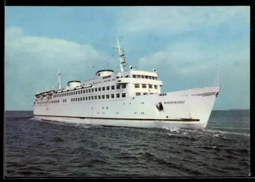 AK Fährschiff Warnemünde über den Achtersteven fahrend