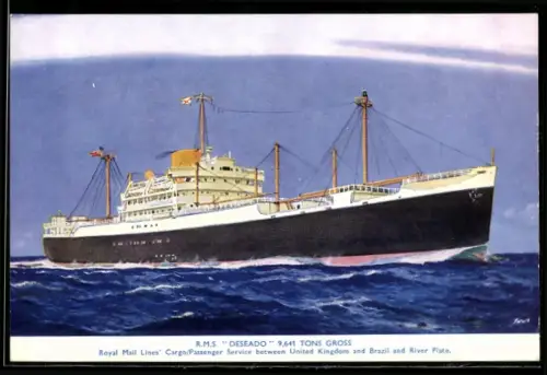 AK Passagierschiff R.M.S. Deseado der Royal Mail Lines auf hoher See