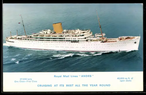 AK Passagierschiff RMS Andes auf hoher See, Royal Mail Lines