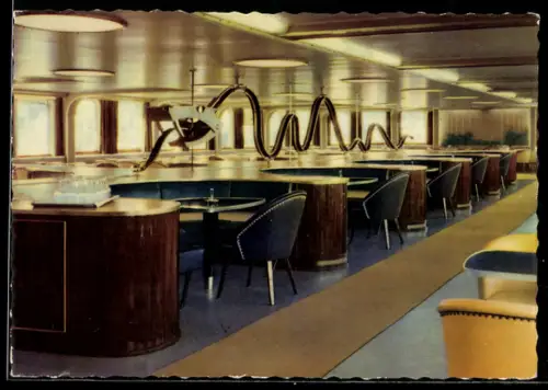 AK Eisenbahnfährschiff der Deutschen Reichsbahn MS Sassnitz, Mitropa-Rauchersalon