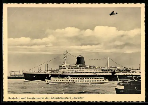 AK Ausfahrt und Jungfernreise des Schnelldampfers Bremen, Passagierschiff