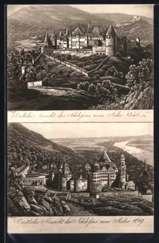 AK Heidelberg, Nördliche Ansicht des Schlosses um das Jahr 1540