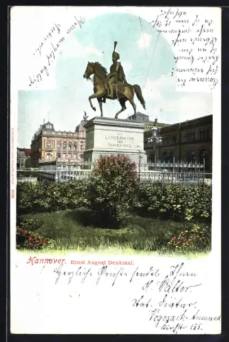 AK Hannover, Ernst August Denkmal vor dem Bahnhof