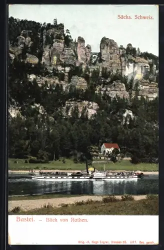 AK Rathen /Sächs. Schweiz, Bastei mit Dampfer Wettis