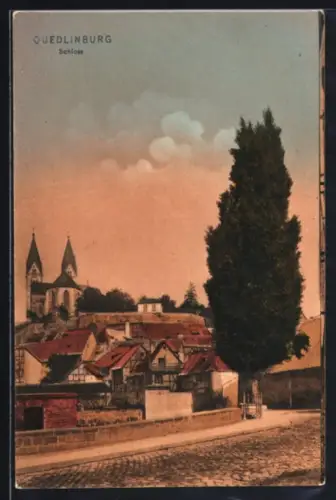 AK Quedlinburg, Strassenpartie mit Schloss