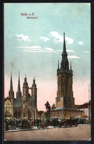 AK Halle a. S., Marktplatz mit Kirche