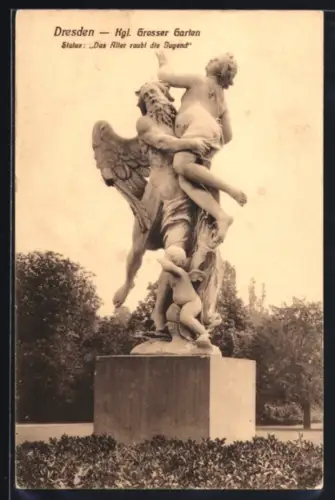AK Dresden, Kgl. Grosser Garten, Statue Das Alter raubt die Jugend