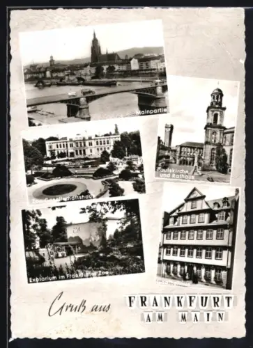 AK Frankfurt-Westend, Zoo-Gesellschaftshaus, Exotarium im Frankfurter Zoo, Mainpartie