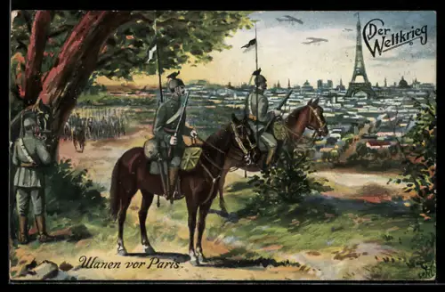 Künstler-AK Ulanen vor Paris, Kavallerie