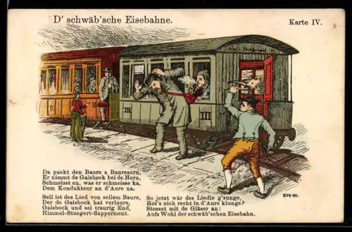 AK schwäbische Eisenbahn, dummer Bauer mit Ziegenkopf