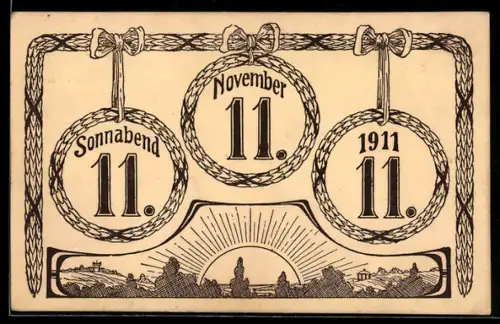 AK Astrologische Besonderheit des 11.11.1911 mit Sonnenuntergang