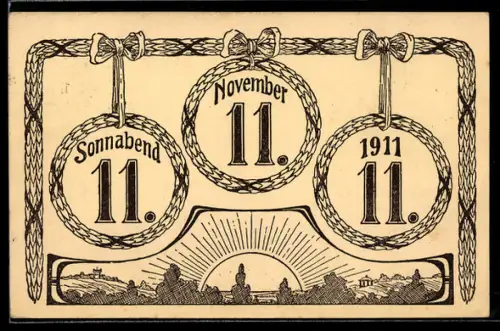 AK Sonnenaufgang und Kränze mit besonderem Datum, 11.11.11