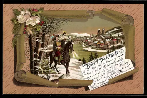 AK Trompter von Säckingen im Winter, Behüt Dich Gott!