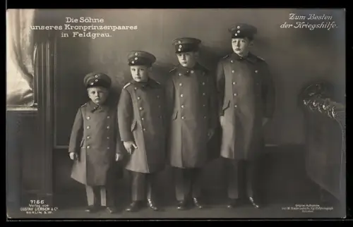 AK Kronprinz Wilhelm von Preussen, Die Söhne unseres Kronprinzenpaares in Feldgrau