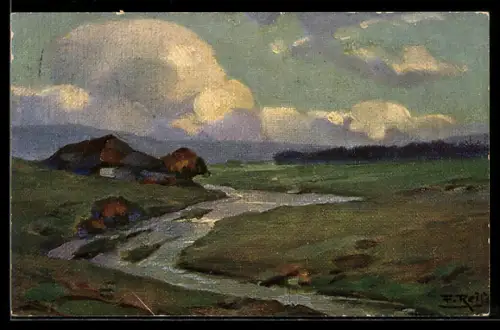 Künstler-AK Fritz Reiss: Haus am Fluss im Schwarzwald