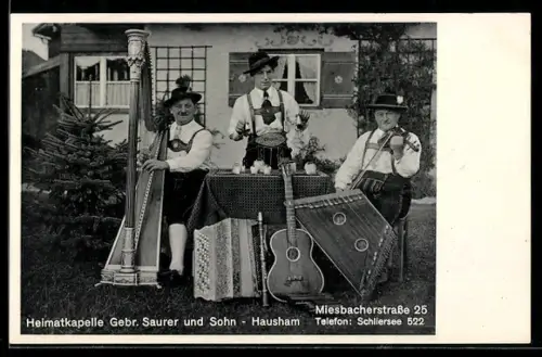 AK Hausham, Heimatkapelle Gebr. Saurer und Sohn, Trachtenkapelle, Harfe