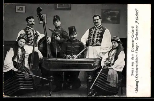 AK Urbanys Österreichisch-Ungar. Orchester Rakokzi in Trachten, Kontrabass, Cello, Violine