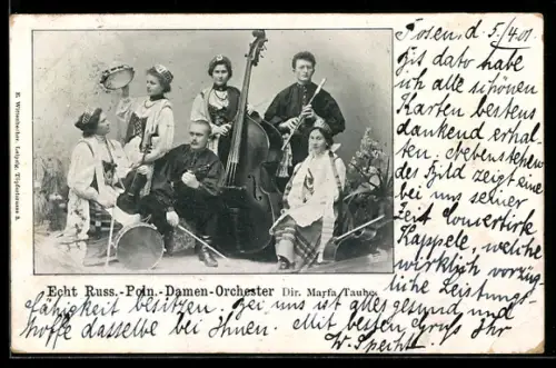 AK Echt Russ.-Poln. Damen-Orchester unter Dir. Marfa Taube mit Musikinstrumenten
