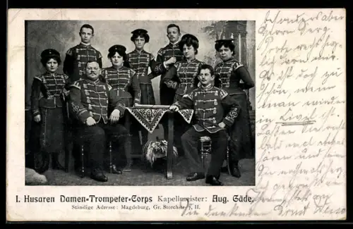 AK Husaren-Damen-Trompeter-Corps in Tracht, Kapellmeister: Aug. Gäde