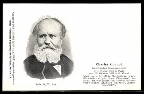 AK Charles Gounod im Portrait, französischer Opernkomponist
