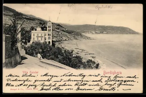 AK Bordighera, Villa Garnier mit Strandblick