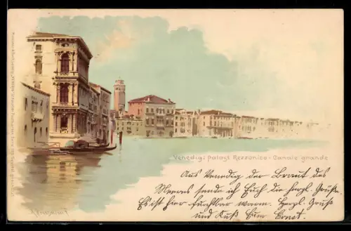 Künstler-AK Venedig, Palast Rezzonico, Canale grande