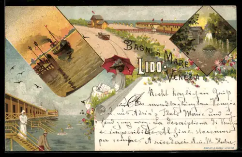 Lithographie Venezia, Lido, Bagni di Mare