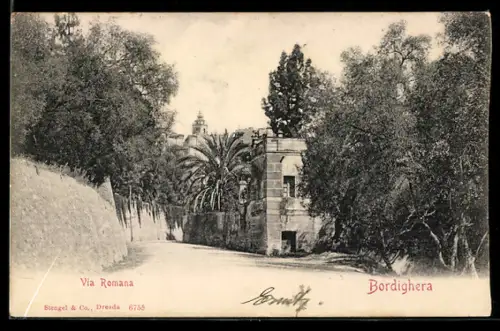 AK Bordighera, Ortspartie mit der Via Romana