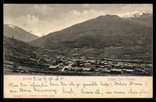 AK Bormio, Blick zum Ort an der Stilfser-Joch-Strasse
