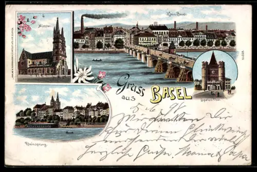 Lithographie Basel, Spalen-Thor, Münster, Rheinsprung