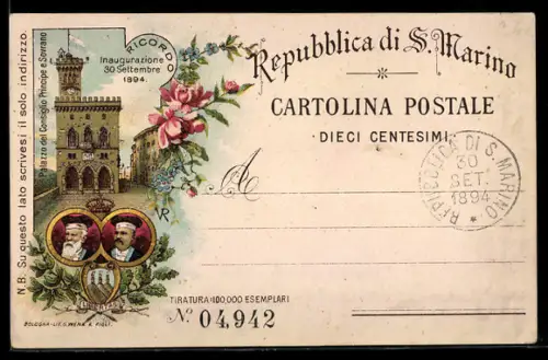 Lithographie San Marino, Inaugurazione 30 Settembre, Portraits, Blumen