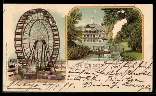 Lithographie Chicago, IL, Ferris Wheel, Boat House, Lincoln Park