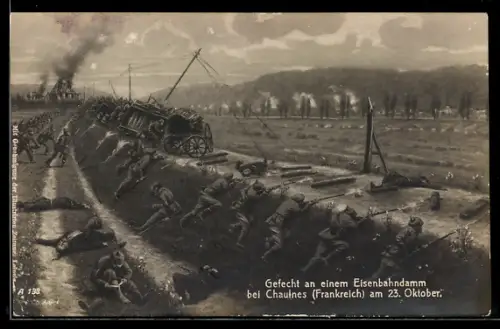 AK Gefecht an einem Eisenbahndamm bei Chaulnes am 23. Oktober, 1. Weltkrieg