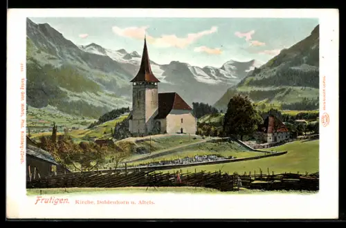 AK Frutigen, Kirche, Doldenhorn und Altels