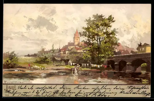 Künstler-AK Theodor Guggenberger: Stadt an einem sonnigen Tag im Juli