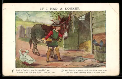Künstler-AK A. E. Kennedy: Junge mit seinem Esel, If I had a Donkey