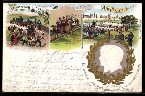 Lithographie Kaisermanöver d. 7 - 10 Armee Corps 1898, Soldaten im Gefect