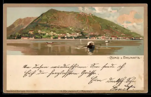 Lithographie Como, Panorama mit Brunate