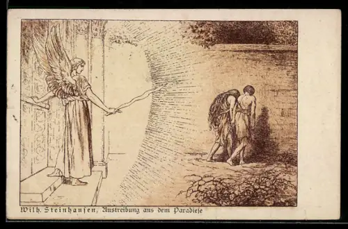 Künstler-AK Wilhelm Steinhausen: Austreibung aus dem Paradies